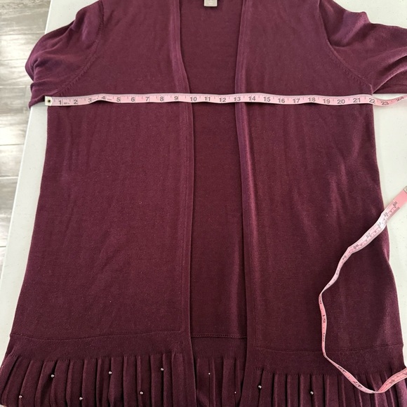 Chico's Beaded Cardigan Burgundy Longline Pleated Women’s Size 12 (L) Chico’s 2 - Picture 5 of 12